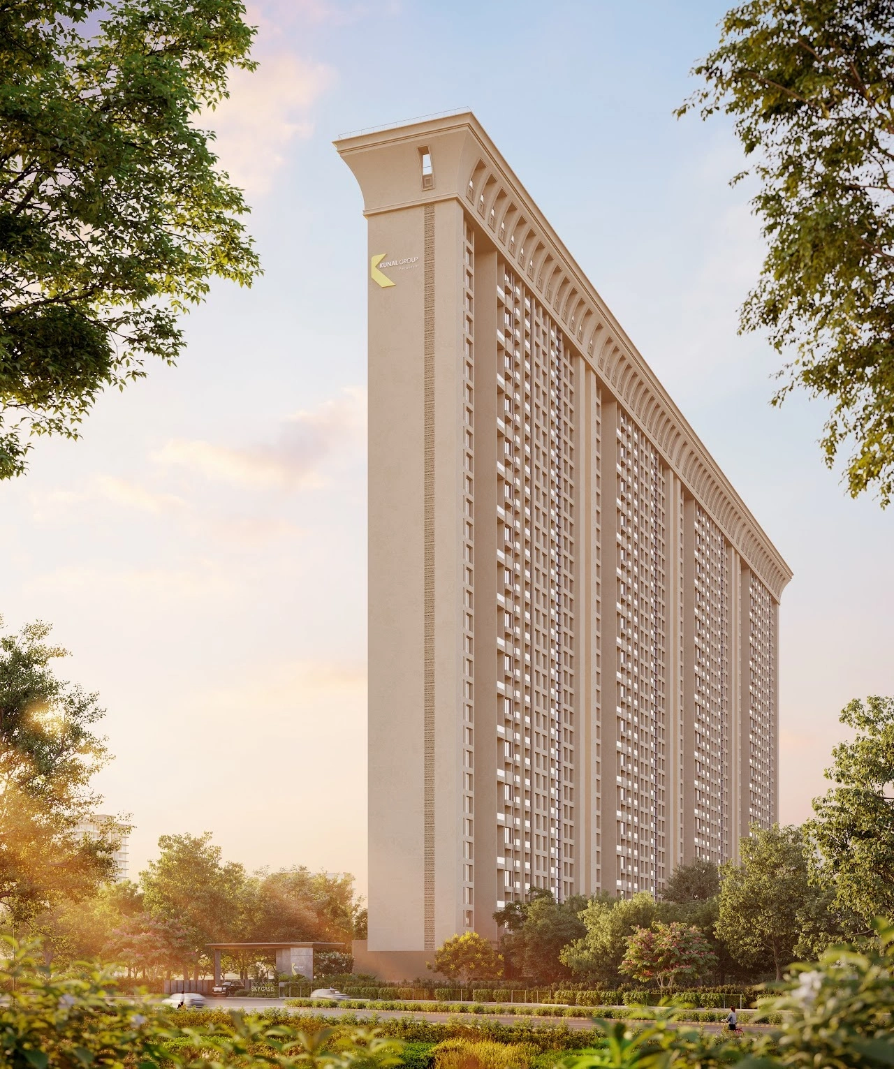 Exterior view of Kunal Group Canary the Sky; photo gallery, images, brochure, amenities, cost sheet, price breakup, availability details, RERA number, RERA certificate, possession date, layout plan, logo, floor plan, master plan, and location map showcasing project highlights and features.